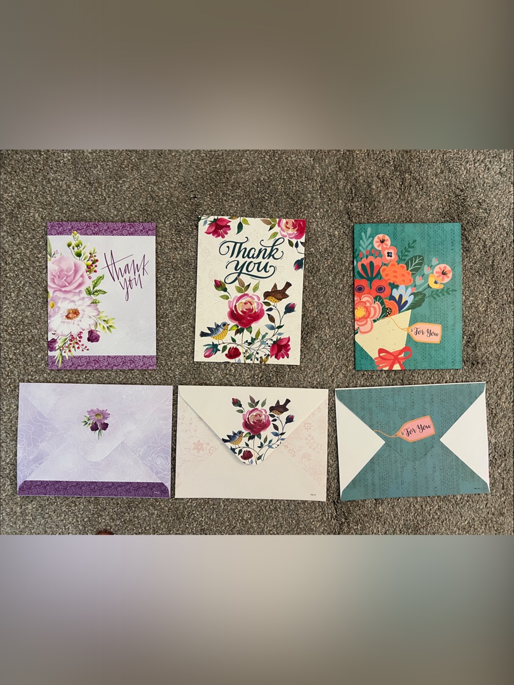 Floral Thank You / For You Cards with matching envelopes - Set of 3